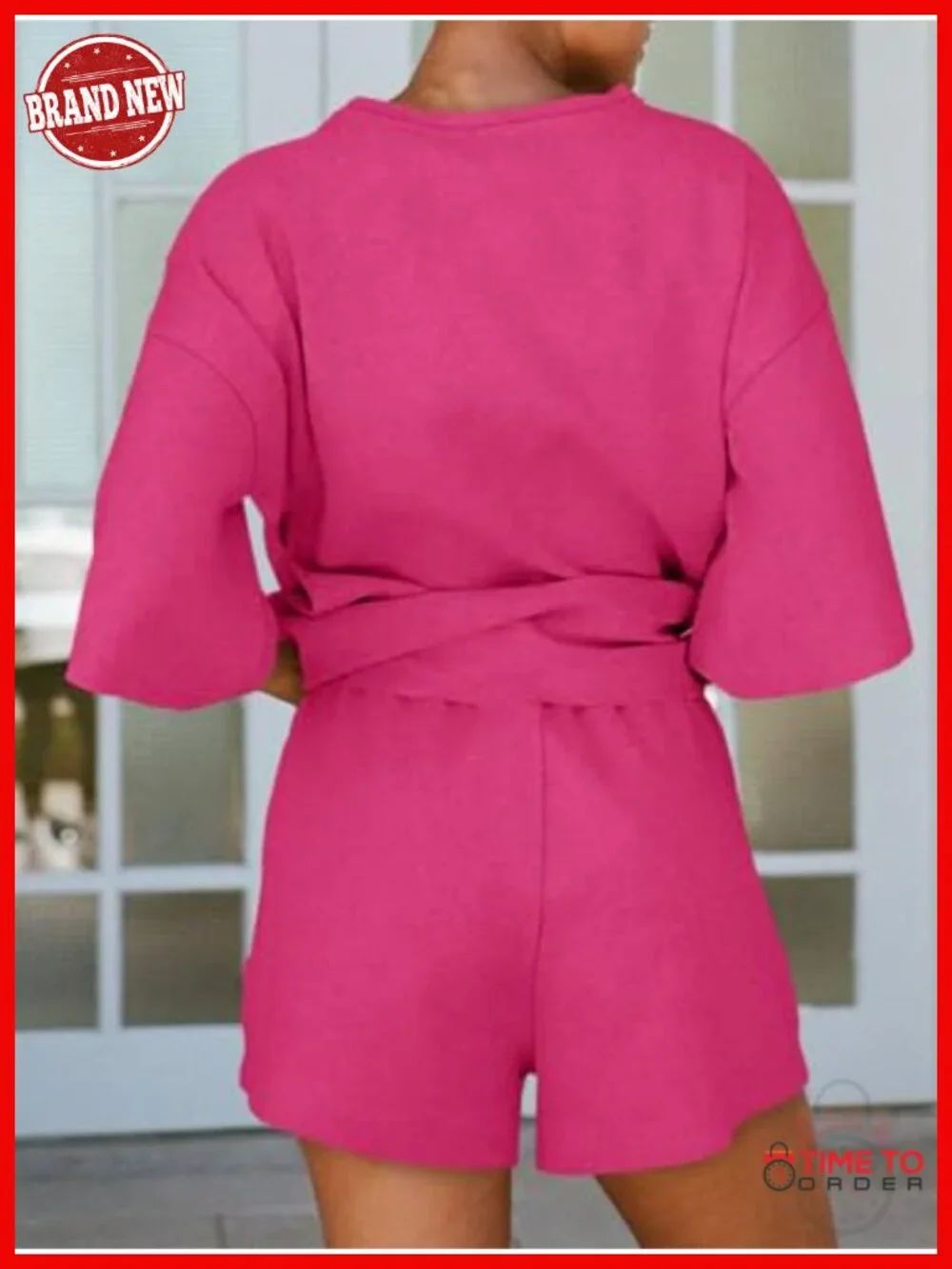 Womens Pajama Sets 3/4 Sleeve Oversized Top & Loose Shorts Lounge Set with